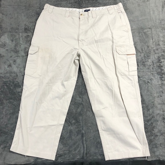 IZOD Chino Pants Men 44x26 Beige Straight Leg Cotton Stone Khakis - Picture 2 of 12